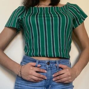 green crop top with stripes